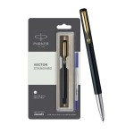 Parker Vector Standard Gold Trim Roller Ball Pen (Black), 1 Count (Pack of 1) (9000017252)