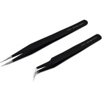 PagKis Set of 2 Black Coated Stainless Steel Tweezers - Straight & Curved