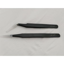 PagKis Set of 2 Black Coated Stainless Steel Tweezers - Straight & Curved