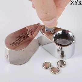 XYK (40x metal) - 40X Full Metal Illuminated Jewellery Loop Magnifier, Pocket Folding Magnifying Glass Jewellers Eye Loupe with LED and UV Light(LED Currency Detecting/Jewlers Identifying Type Lupe)