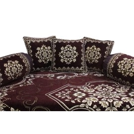 FRESH FROM LOOM Velvet Abstract 500 TC Diwan Set Brown - 1 Single Bedsheet with 2 Bolster Covers and 5 Cushion Covers (8pc Set)