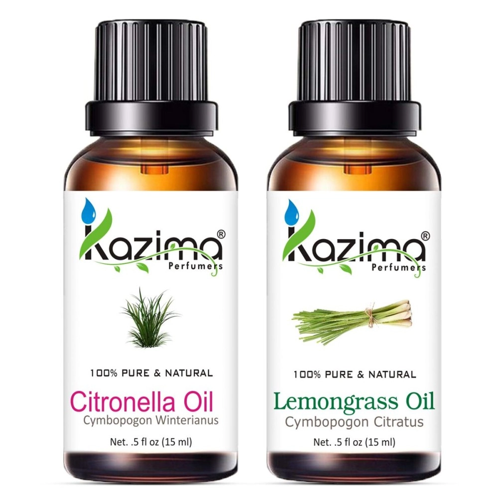 KAZIMA Mosquito Repellent Citronella-Oil and LemonGrass Essential Oil Combo, (15ml Each) - Set of 2