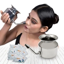 IS IndoSurgicals Stainless Steel Ayurvedic Jala Neti Pot for Sinus Congestion With 10 Sachet of Salt Plus
