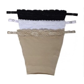 Finesse Miracle Cami - Cotton Clip On Camisole for Women Mock Lace | Cleavage Cover for Women | Deep Neck Cover Up Inners Cami Secret | Slip for Women Inner | Free Size | Set of 3, Black White Beige,