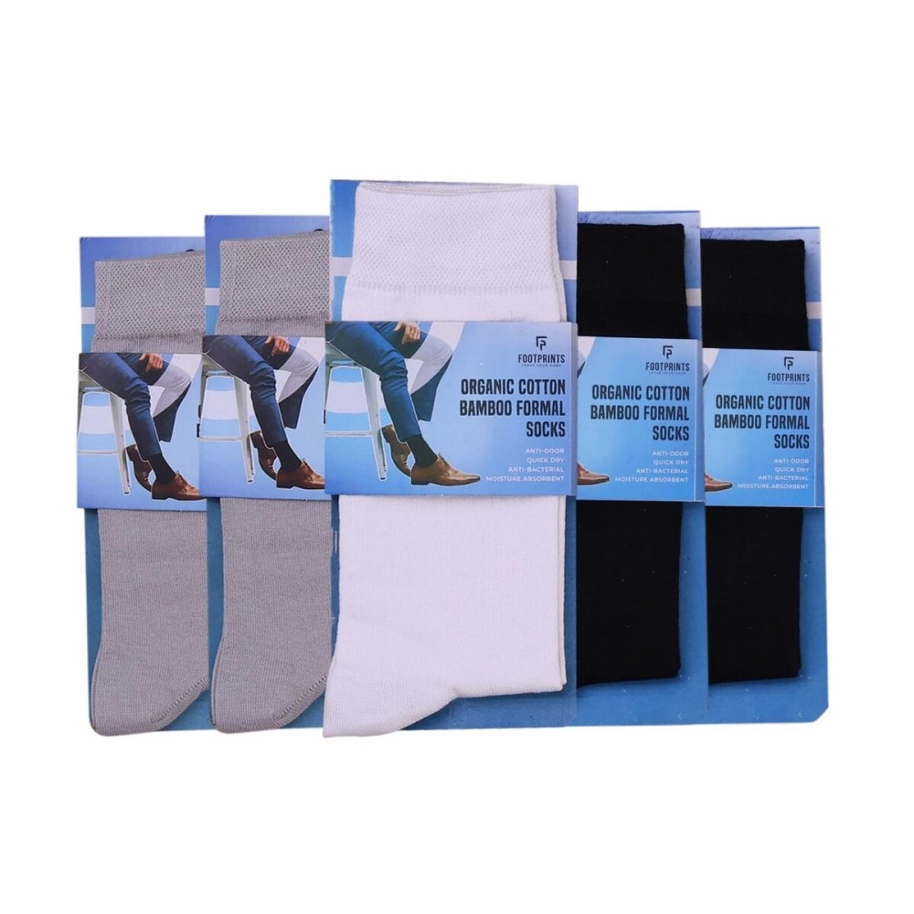 FOOTPRINTS Odourfree Organic Cotton & Bamboo Men Formal Socks - Pack of 5, Multicolour, Free Size