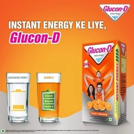 Glucon-D Tangy Orange Glucose Powder(200g, Refill)| For Tasty Orange Flavoured Glucose Drink| Provides Instant Energy| Vitamin C Supports Immunity| Contains Calcium for Bone