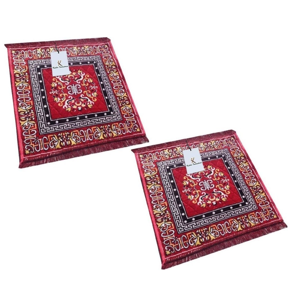 Kuber Industries Red Pooja Aasan,Mat Set of 2 Pcs (2 Ft X 2 Ft)