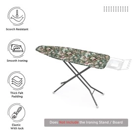 Encasa Homes Ironing Board Cover with 4mm Extra Thick Felt Pad for Steam Press - Green Roses - (Fits Standard Medium Boards of 112 x 33 cm) Elastic Fitting, Heat Reflective, Protective