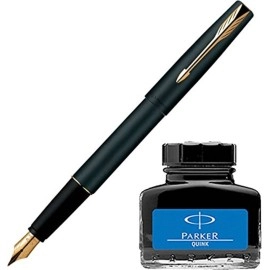 Parker Frontier Matte Black GT Fountain Pen + Quink Ink Bottle - Blue (30ML)