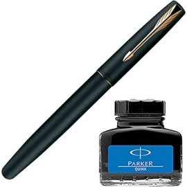 Parker Frontier Matte Black GT Fountain Pen + Quink Ink Bottle - Blue (30ML)