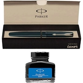Parker Frontier Matte Black GT Fountain Pen + Quink Ink Bottle - Blue (30ML)