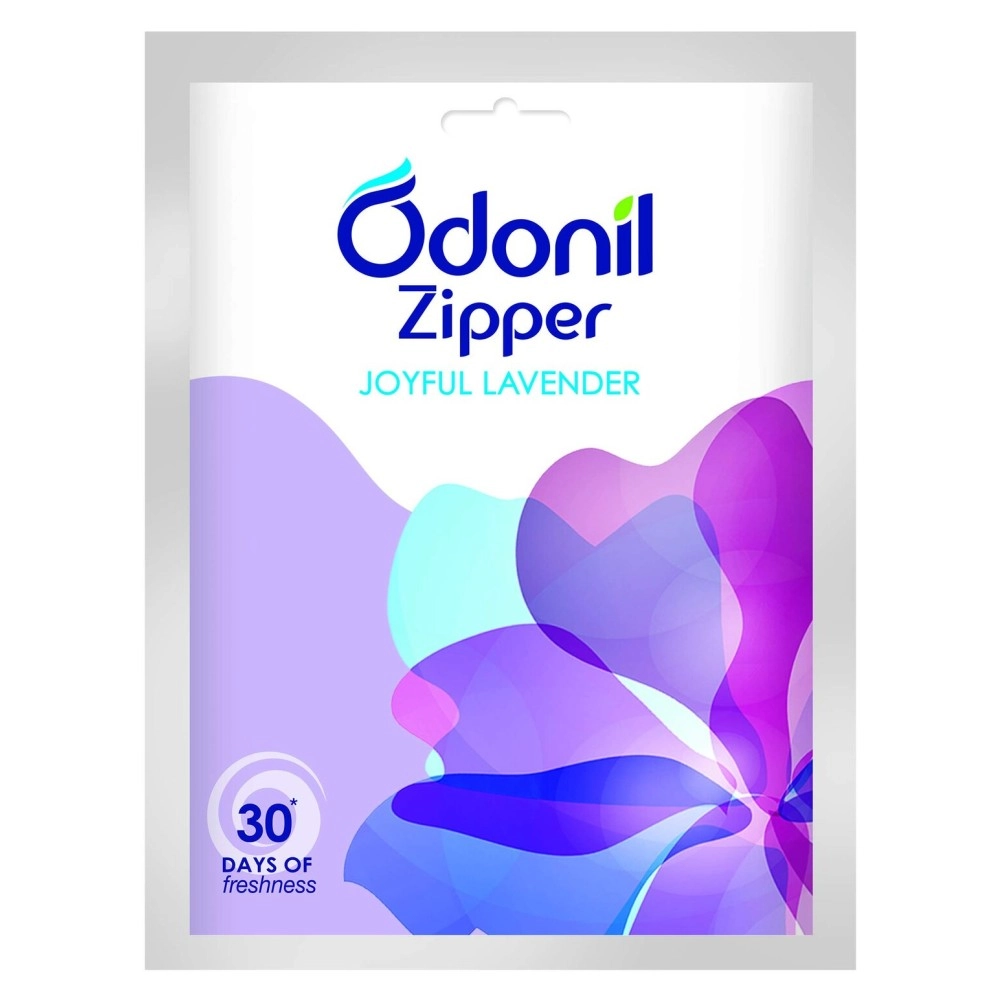 Odonil Bathroom Air Freshner Zipper (Joyful Lavender) - 10g | Instant & Long Lasting Fragrance | Lasts upto 30 days | Germ Protection