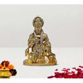 GCT Lord Hanuman Idol Bajrang Bali Ashirwad Idol (B-50) Antique Gold Metal Statue for Home Dcor Car Dashboard Mandir Pooja Murti Temple Puja Office Table Showpiece