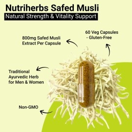 Nutriherbs Safed Musli Organic 800 Mg 60 Capsules (Pack of 1)