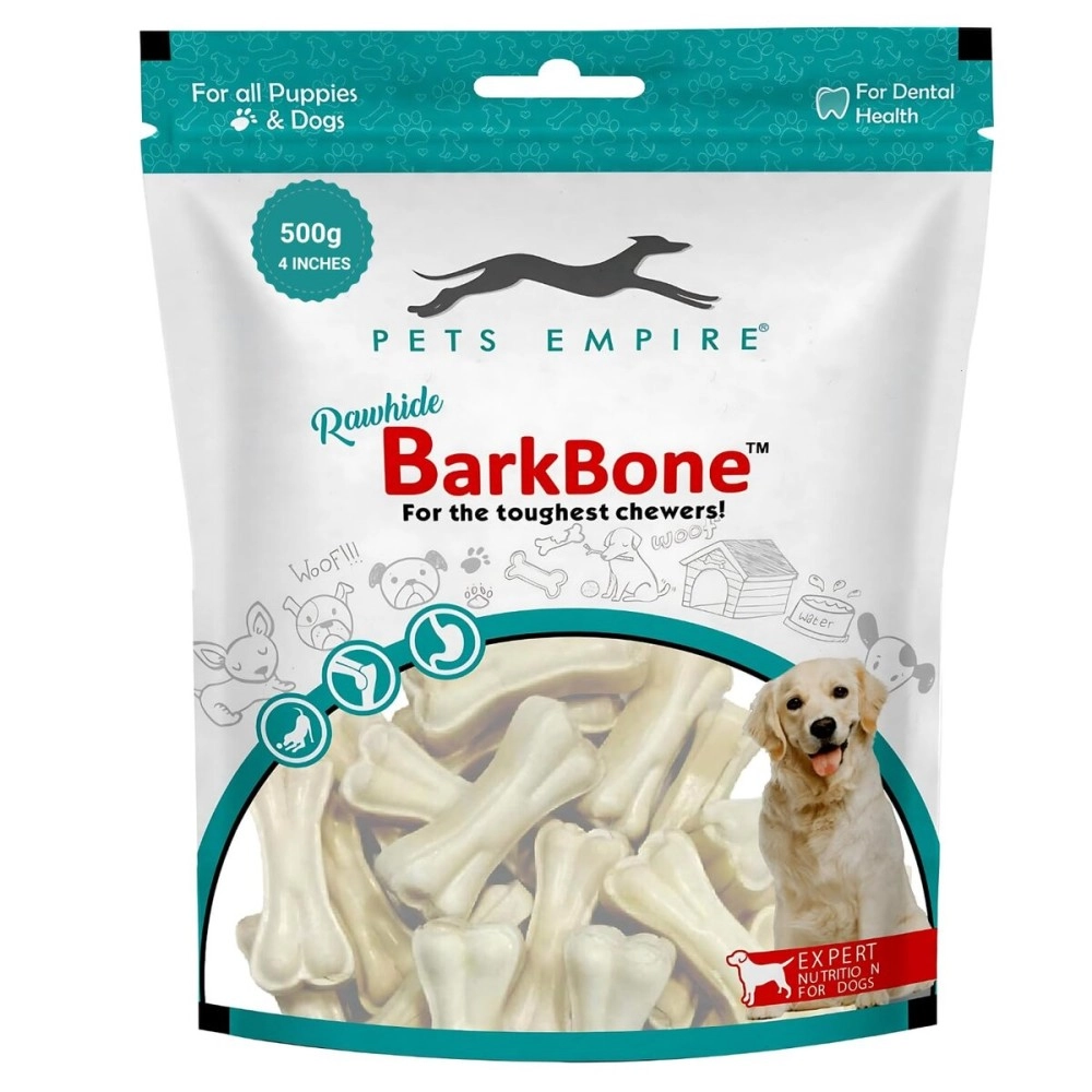 Pets Empire Rawhide Bones for Dogs 4 Inches (500gm) | Rawhide Pressed Chew Stick Young Adult Dog Treat & Dog Food | Dog Treats for All Breed Sizes Dogs