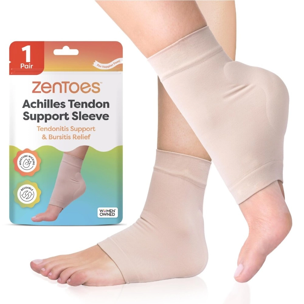 ZenToes Achilles Tendon Support Sleeve, Padded Compression Sleeve for Achilles Tendonitis Relief & Haglunds Heel, Washable Padded Socks & Heel Protectors for Bursitis Relief, 1 Pair