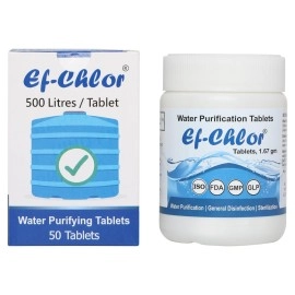 Ef-Chlor 1.67gm Tablet for Clean Tank Water - Purifies 500 Litres per Tablet - Pack of 50 Tablets for Effective Overhead & Underground Tank Water Purification