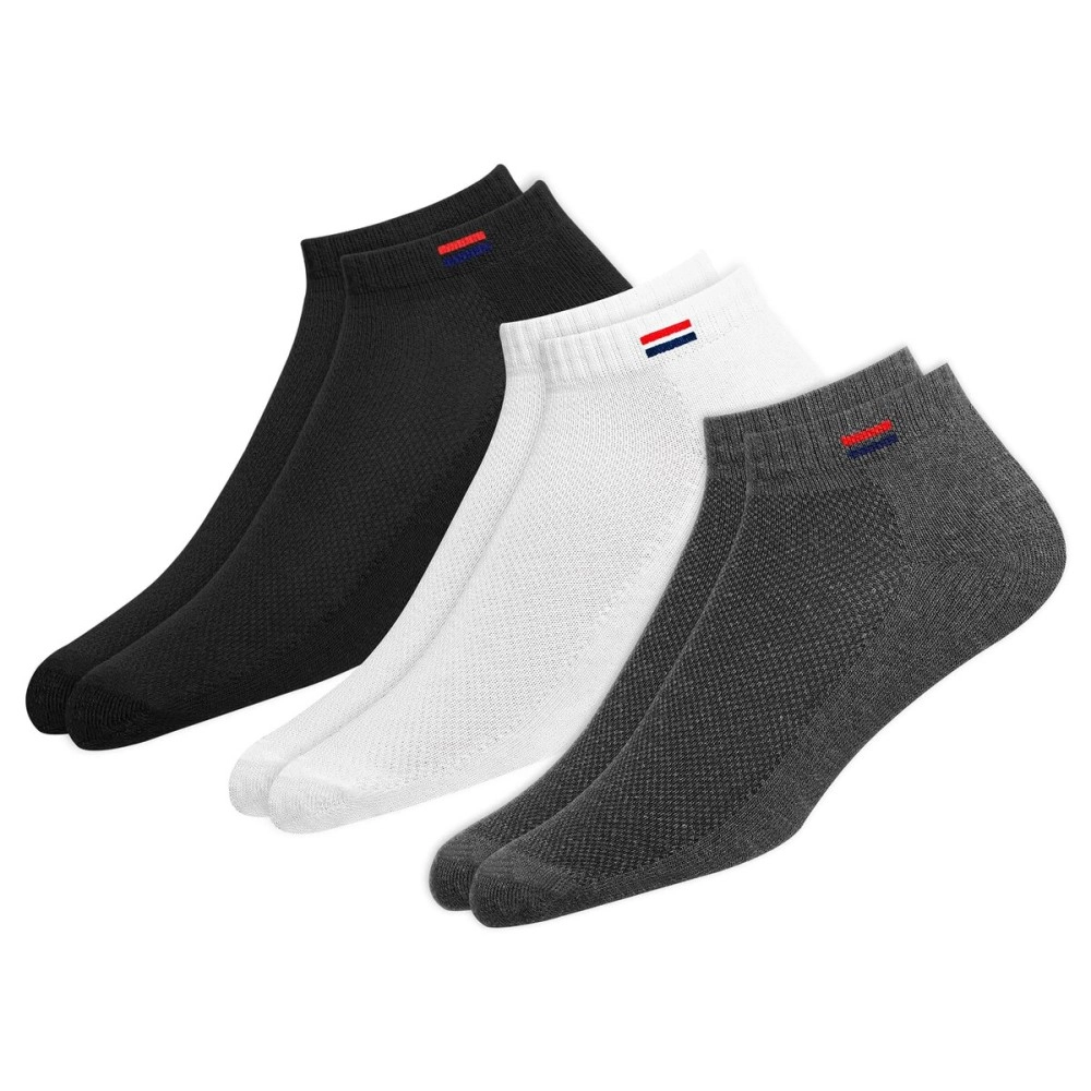 NAVYSPORT Men\'s Cotton Solid Ankle Socks, Pack of 3 (Multi-Coloured)