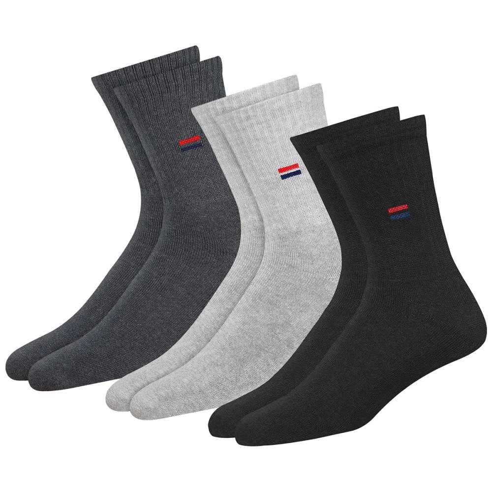 NAVYSPORT Men\'s Crew Length Cushion Cotton Socks (Pack of 3) (SF-M-1_Multicolour) Free Size, Multicolour, Free Size