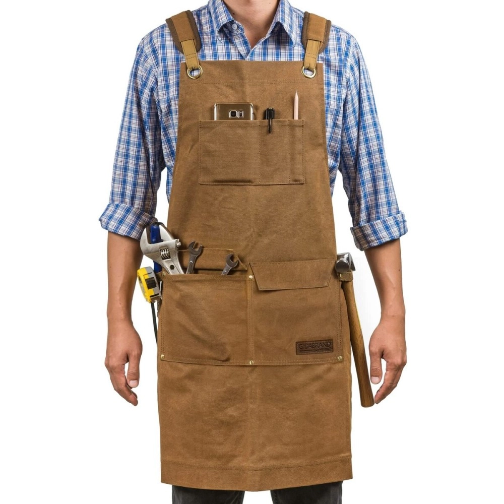 Woodworking Shop Aprons for Men and Women | 16 oz Durable Waxed Canvas Work Apron with Pockets | Cross-Back Straps | Adjustable Tool Apron Up To XXL | Gift for Woodworker - Bring a Smile to Their Face