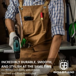 Woodworking Shop Aprons for Men and Women | 16 oz Durable Waxed Canvas Work Apron with Pockets | Cross-Back Straps | Adjustable Tool Apron Up To XXL | Gift for Woodworker - Bring a Smile to Their Face