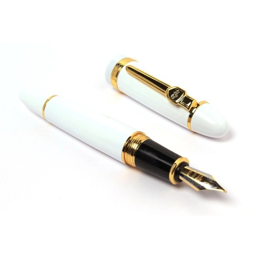 GOLD LEAF EXCLUSIVE JINHAO 159 FOUNTAIN PEN SHINE WHITE MEDIUM NIB WITH GOLDEN TRIMS