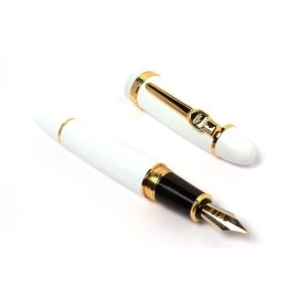 GOLD LEAF EXCLUSIVE JINHAO 159 FOUNTAIN PEN SHINE WHITE MEDIUM NIB WITH GOLDEN TRIMS