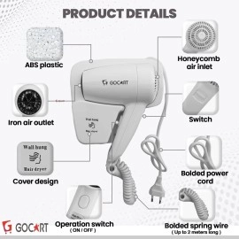 GOCART WITH G LOGO 1200 Watts Hair Dryer Electric Wall Mount Hairdryers Hotel Bathroom Household Dry Skin Hanging Wall