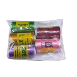 GOELX Silk Thread for Jewelery Making 5 Spools, Purple, Antique Golden, Green, Baby Pink, Maroon