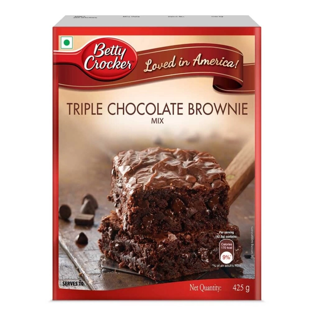 Betty Crocker Triple Chocolate Brownie Cake Mix | Instant Cake Mix Powder | 3 Step Cake Mix | Whisk, Pour & Bake | Moist Chocolate Brownie | 425g