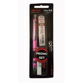 rOtring Tikky Mechanical Pencil, 0.5mm, Neon Pink Plus 2B Lead Box & Eraser