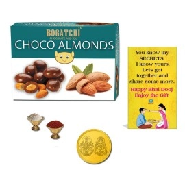 BOGATCHI Bhai Dooj Gifts, Chocolate Coated Almonds (100g) + Free Roli Chawal and Greeting Card