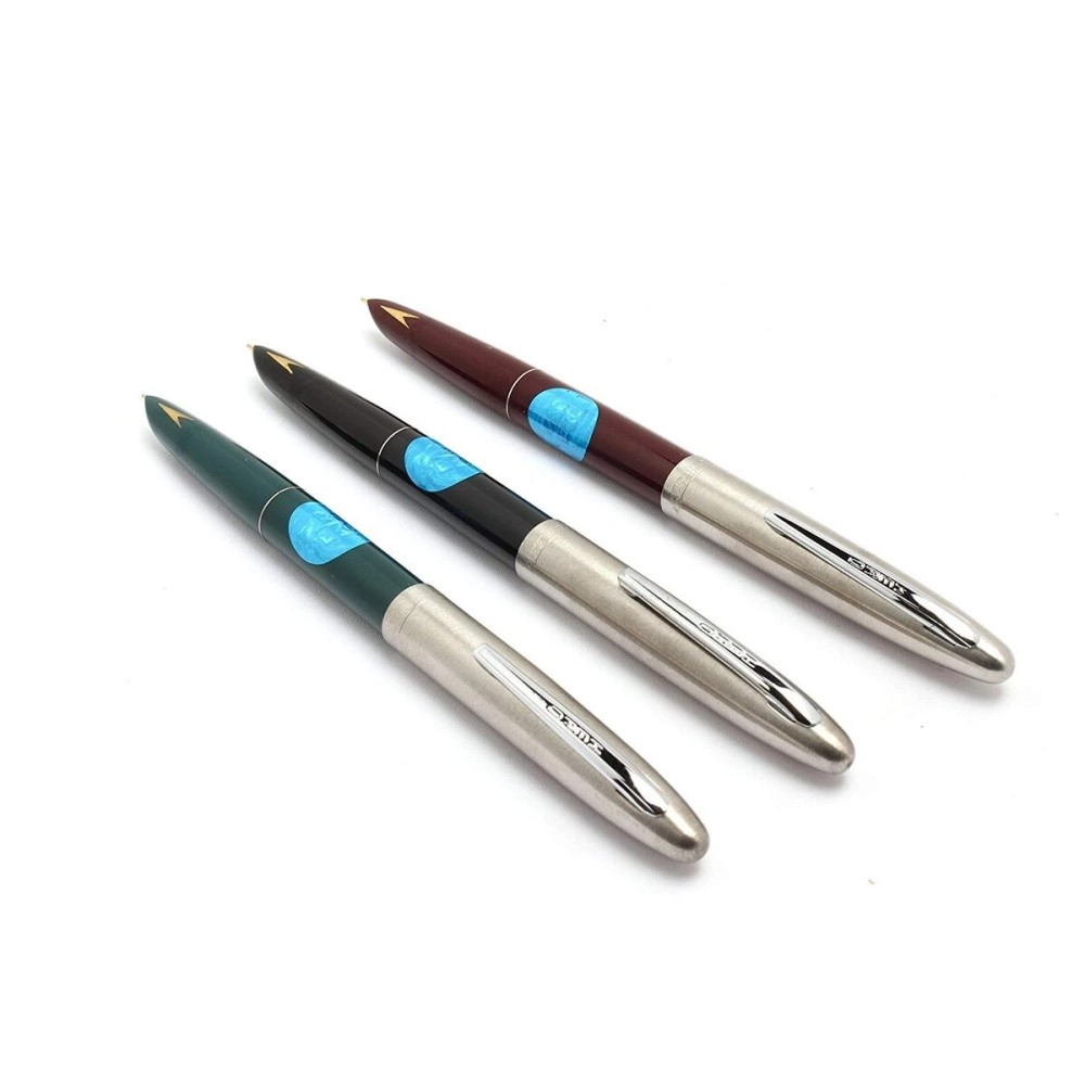 Success Stationery Fountain Pen for Students Original Hero Pen 329 Silver Cap Smooth Iridium Tip Nib Refillable Ink Pen Gold Arrow Pattern Black Green Maroon - Pack of 3