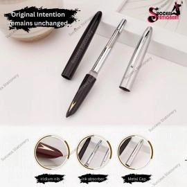 Success Stationery Fountain Pen for Students Original Hero Pen 329 Silver Cap Smooth Iridium Tip Nib Refillable Ink Pen Gold Arrow Pattern Black Green Maroon - Pack of 3
