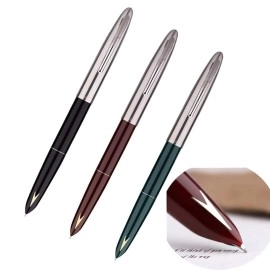 Success Stationery Fountain Pen for Students Original Hero Pen 329 Silver Cap Smooth Iridium Tip Nib Refillable Ink Pen Gold Arrow Pattern Black Green Maroon - Pack of 3