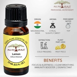 All Naturals Lemon Essential Oil 15ML 100% Pure Undiluted Therapeutic Grade For Diffusers And Freshness