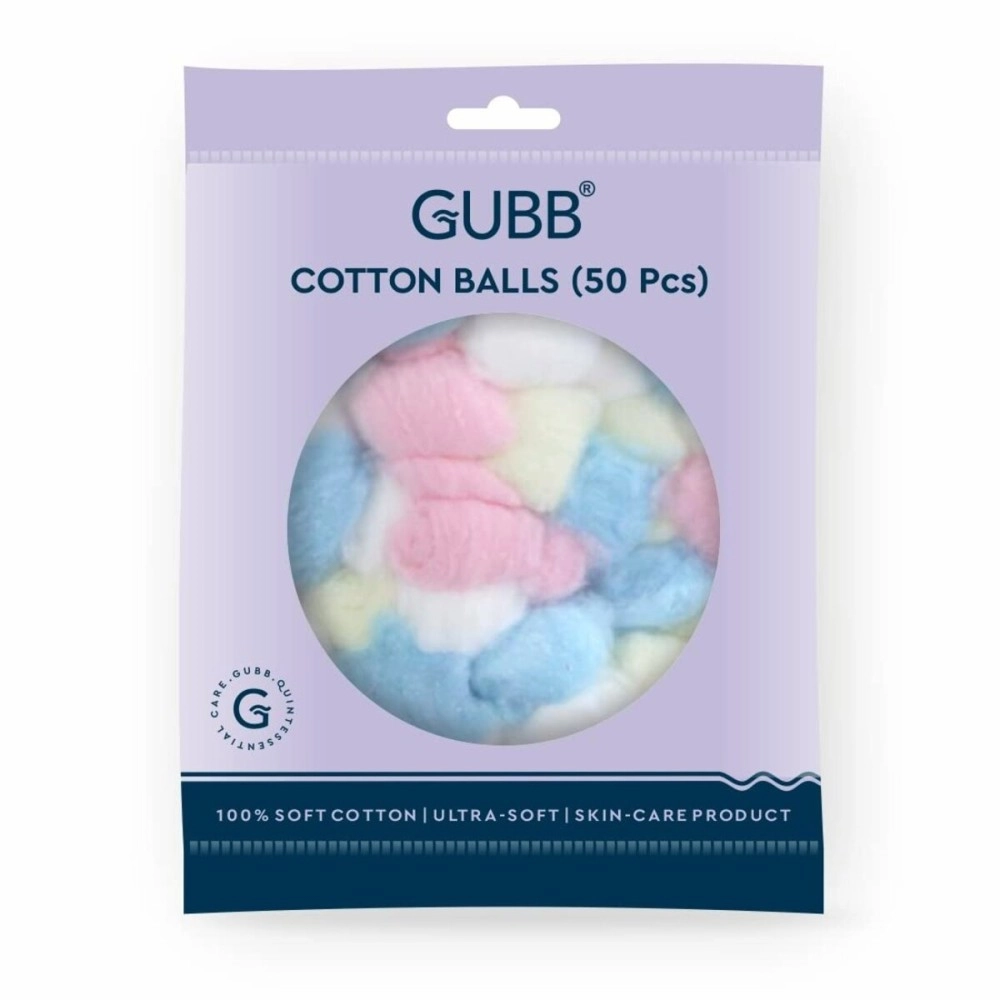 GUBB Cotton Balls For Face Cleansing and Makeup Removal - Gentle On Skin, Soaks & Absorbs, Multipurpose Use, Suitable for All Skin Type, 100% Ultra Fost Sotton - 50 Pieces Multicoloured