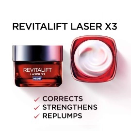 LOral Paris Revitalift Laser X3 Anti-Aging Cream-Mask Night With Hyaluronic Acid And Concentrated Pro-Xylane 50 Ml