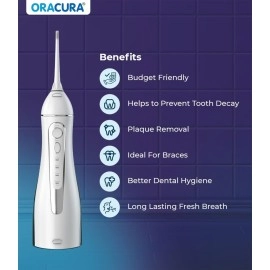 ORACURA OC200 LITE Smart PLUS Water Flosser - 200ml Water Tank - 2 Nozzle Tips - 8 Water Pressure Settings - 4 Operation Modes - IPX7 Waterproof - 365 Days Warranty - USB Rechargeable (White)