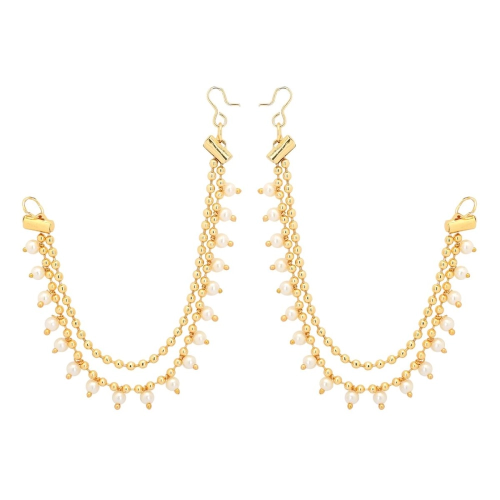 Shreyadzines Indian Bollywood Gold Plated Faux Pearl Sahara Chain set for Earring support/Ear Chains Traditional Jewelry