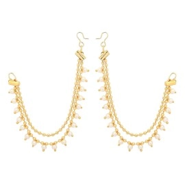Shreyadzines Indian Bollywood Gold Plated Faux Pearl Sahara Chain set for Earring support/Ear Chains Traditional Jewelry