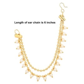 Shreyadzines Indian Bollywood Gold Plated Faux Pearl Sahara Chain set for Earring support/Ear Chains Traditional Jewelry