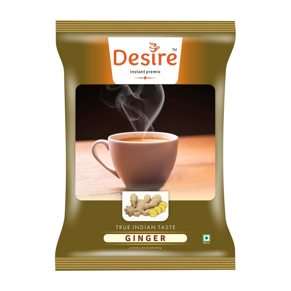 Desire Instant Ginger Tea Premix | Ready To Drink Adrak Karak Chai, Just Add Hot Water | Permium Instant Tea Mix Powder | Ideal For Vending Machine (Pack Of 1, 1 Kg) - Chai