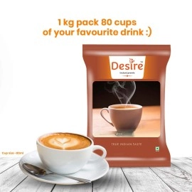 Desire Instant Ginger Tea Premix | Ready To Drink Adrak Karak Chai, Just Add Hot Water | Permium Instant Tea Mix Powder | Ideal For Vending Machine (Pack Of 1, 1 Kg) - Chai