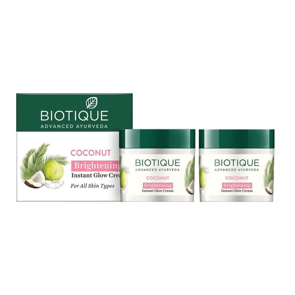Biotique Bio Coconut Whitening and Brightening Cream for All Skin Types (50g, Pack of 2)