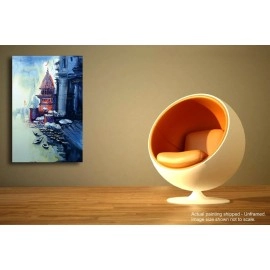 Tamatina Modern Art Canvas Painting | at The Ghats of Varanasi | Abstract Art Unframed Painting for Home dcor|Size - 24X36 Inches.X26