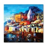 Tamatina Modern Art Canvas Painting | Holy Rituals at Holy Ganga | Abstract Art Unframed Painting for Home dcor|Size - 13X13 Inches.X422