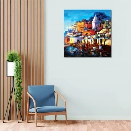 Tamatina Modern Art Canvas Painting | Holy Rituals at Holy Ganga | Abstract Art Unframed Painting for Home dcor|Size - 13X13 Inches.X422
