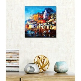 Tamatina Modern Art Canvas Painting | Holy Rituals at Holy Ganga | Abstract Art Unframed Painting for Home dcor|Size - 13X13 Inches.X422