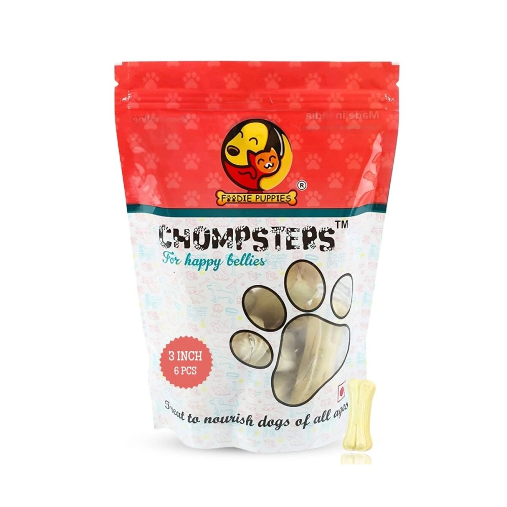 Foodie Puppies Chompsters Rawhide Pressed Bone Calcium Treat for Dogs - 3inch, 6bone | Suitable for Puppy and Small to Medium Dogs | Best Healthy Dog Bones to Clean Teeth and Freshen Breath